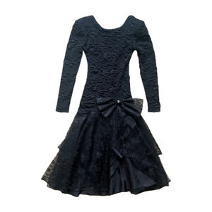 Vintage 80s Frederick's of Hollywood Dress Black Lace Ribbon Witchy Goth Elphaba